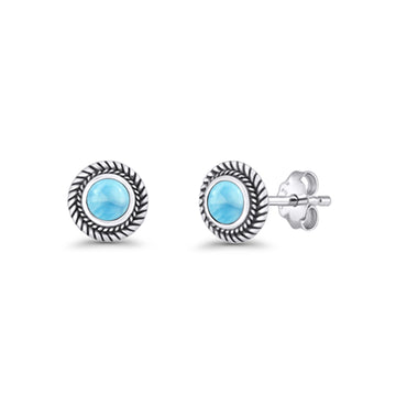 Round Larimar Twisted Rope Stud Earring 925 Sterling Silver Wholesale